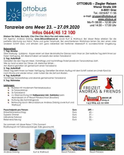 Tanzreise mit Andreas & Friends vom 23.9.-27.9. mit OTTO BusReisen nach Kroatien Info 06644512100